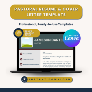 Pastoral Resume Template + Cover Letter Template (Editable in Canva) — Includes Bonus Startup Guide