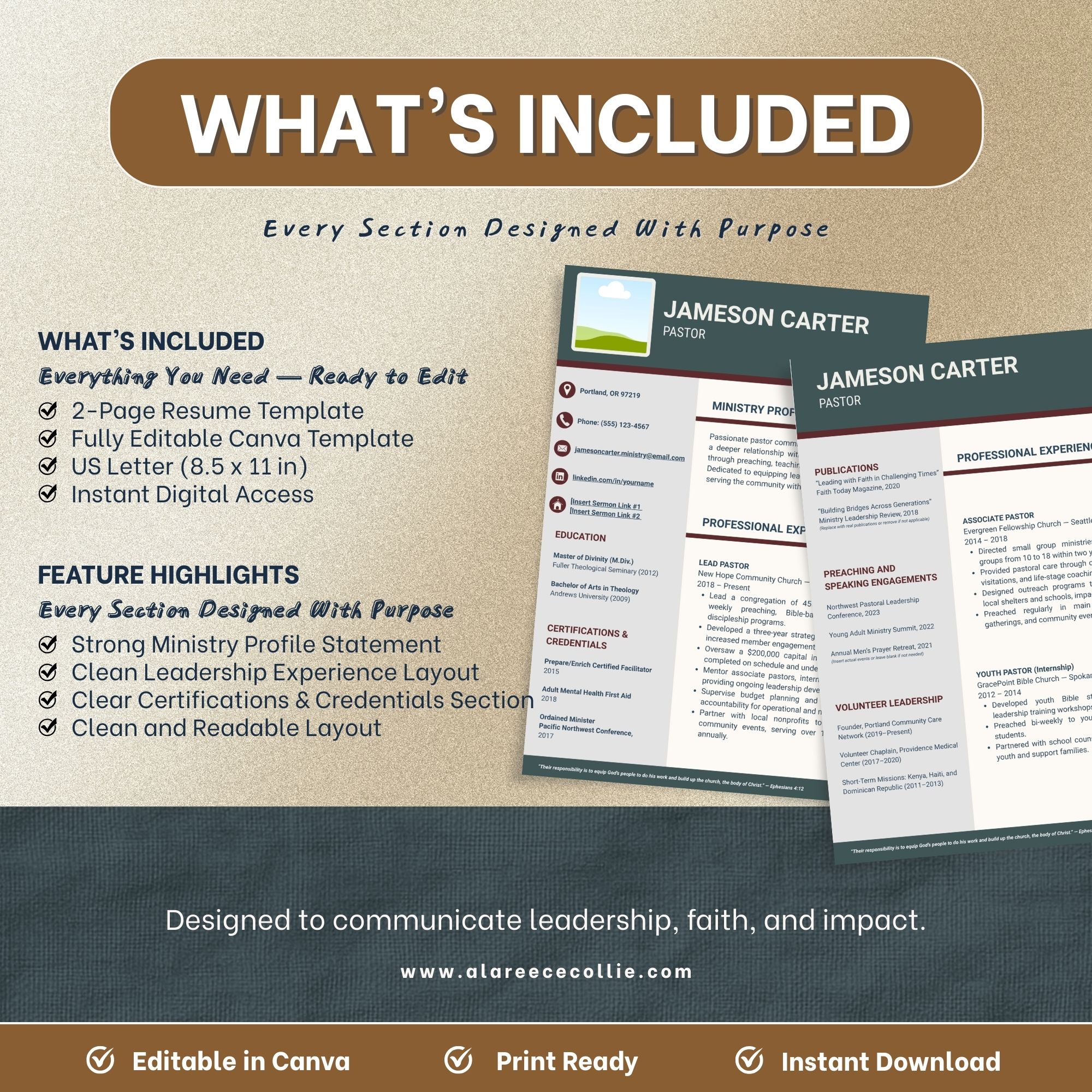 Pastoral Resume Template (Editable in Canva) - Image 2